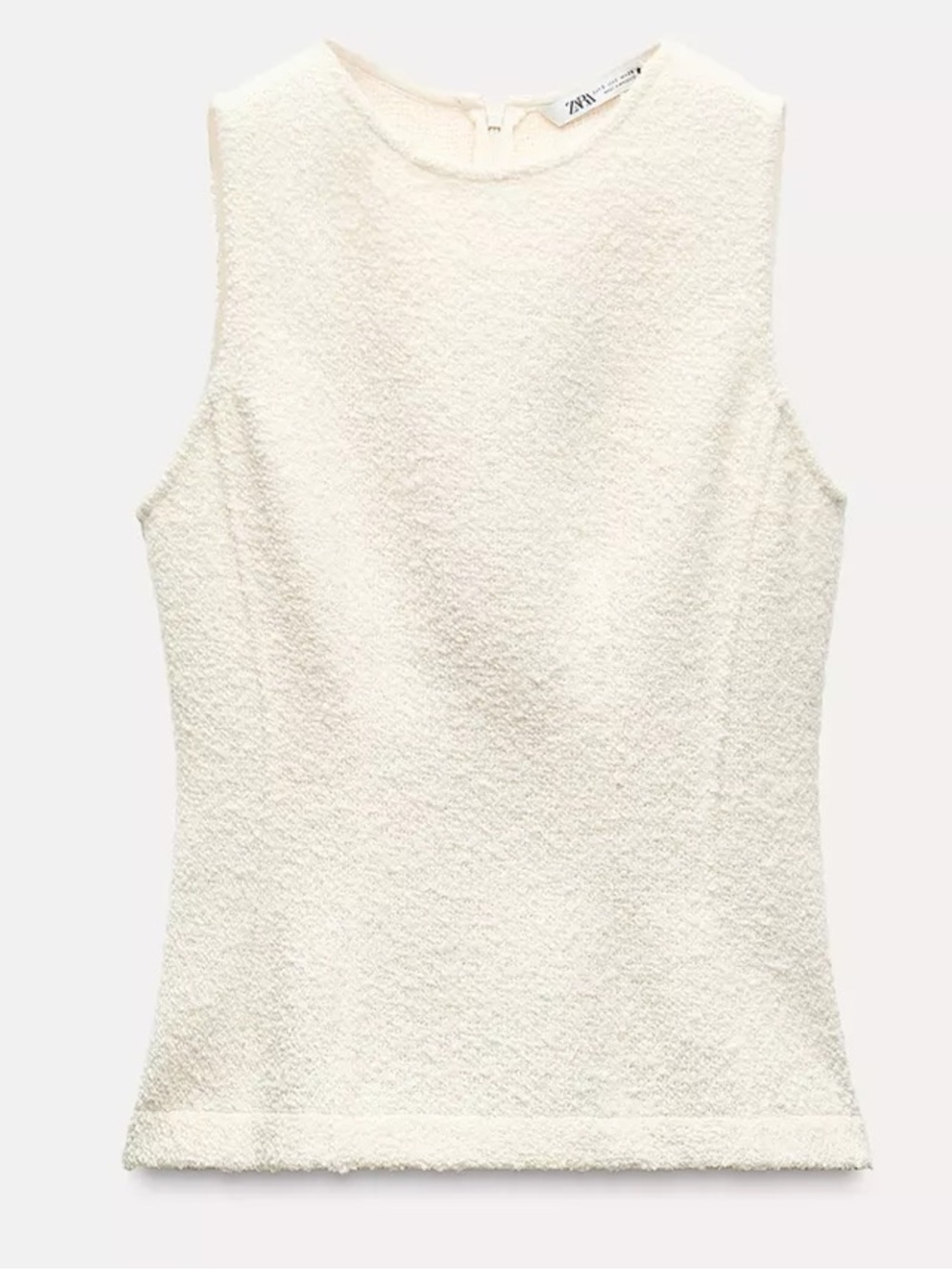 Zara Cream Textured Sleeveless Peplum Top with Round Neckline